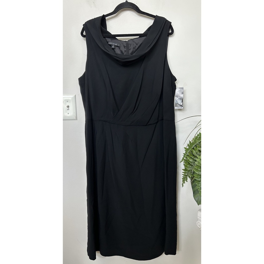 NWT Lafayette 148 NY Cowl Neck Dress 20 Black Sheath Pleated Chic Corporate $568